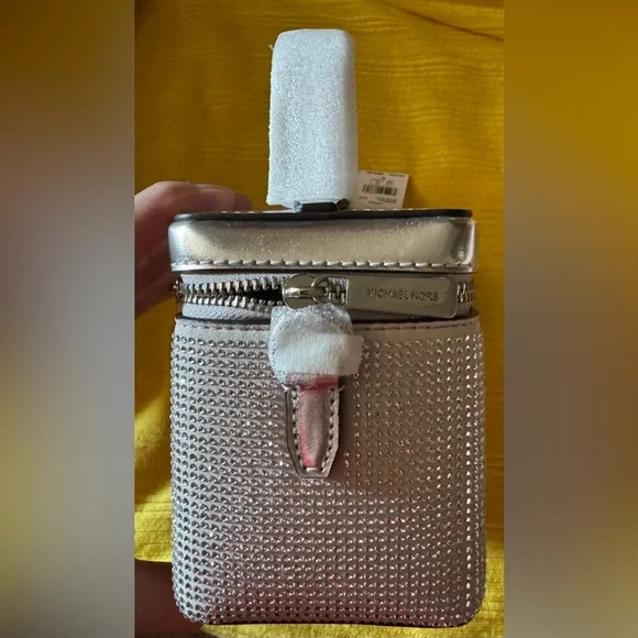 New With Tags, Michael Kors Sandrine Silver Small Box Crossbody Bag - Picture 7 of 16